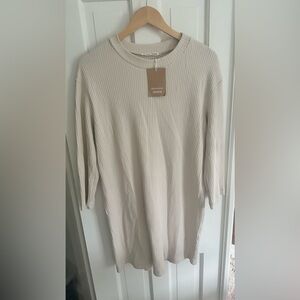Reformation New Mick Dress in Bone L NWT Cream Large Mini Ribbed Dress Tan